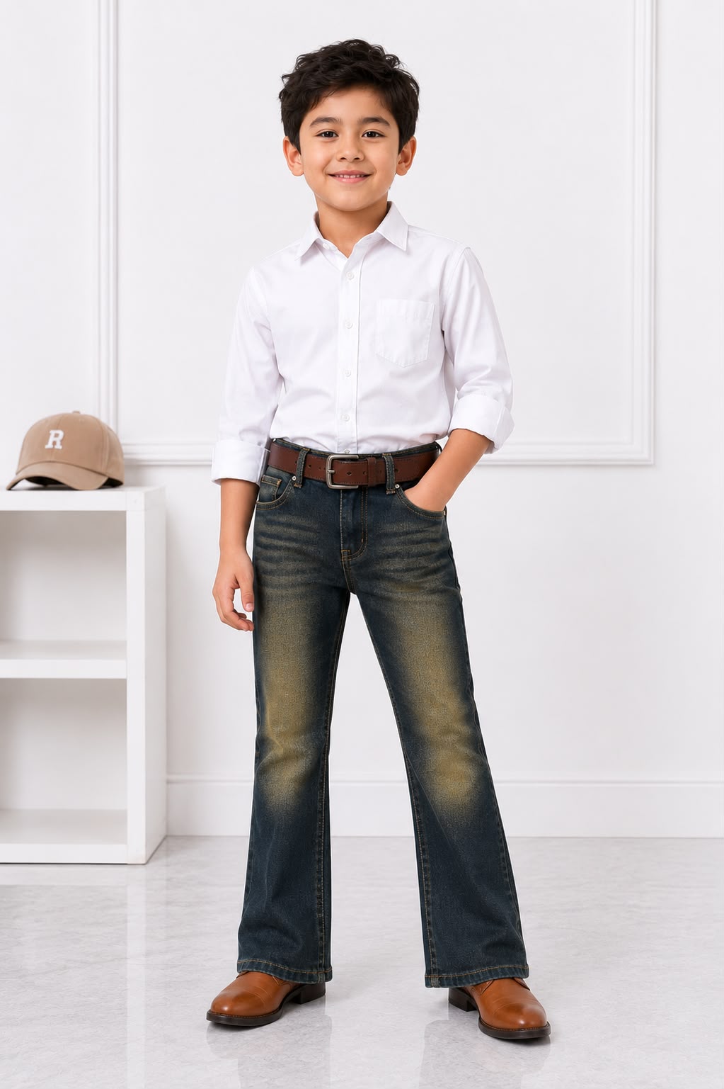 Boys Premium Vintage Wash Boot Cut Denim Jeans | Stylish Kids Bootcut Jeans | Size 26–36