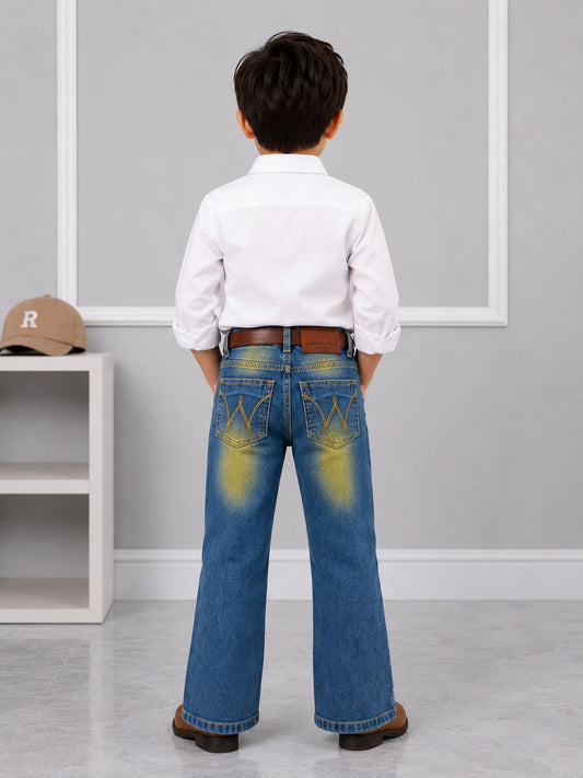 Wanster Boys Premium Blue Boot Cut Denim Jeans | Stylish Kids Denim Pants | Size 26–36