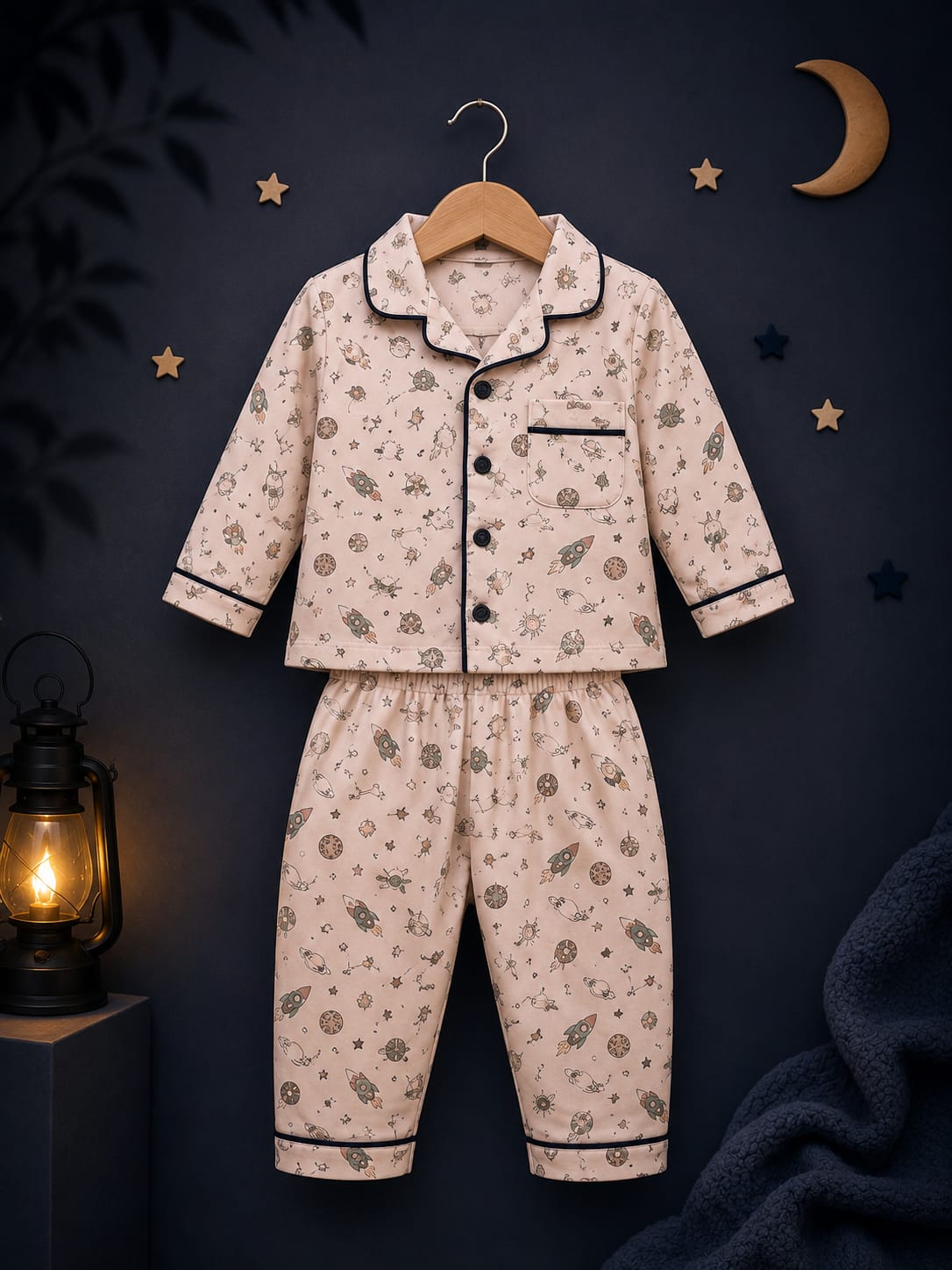 Premium Kids Cotton Night Suit Set | Full Sleeve Shirt & Pajama | Space Print Sleepwear | 9–24 Months