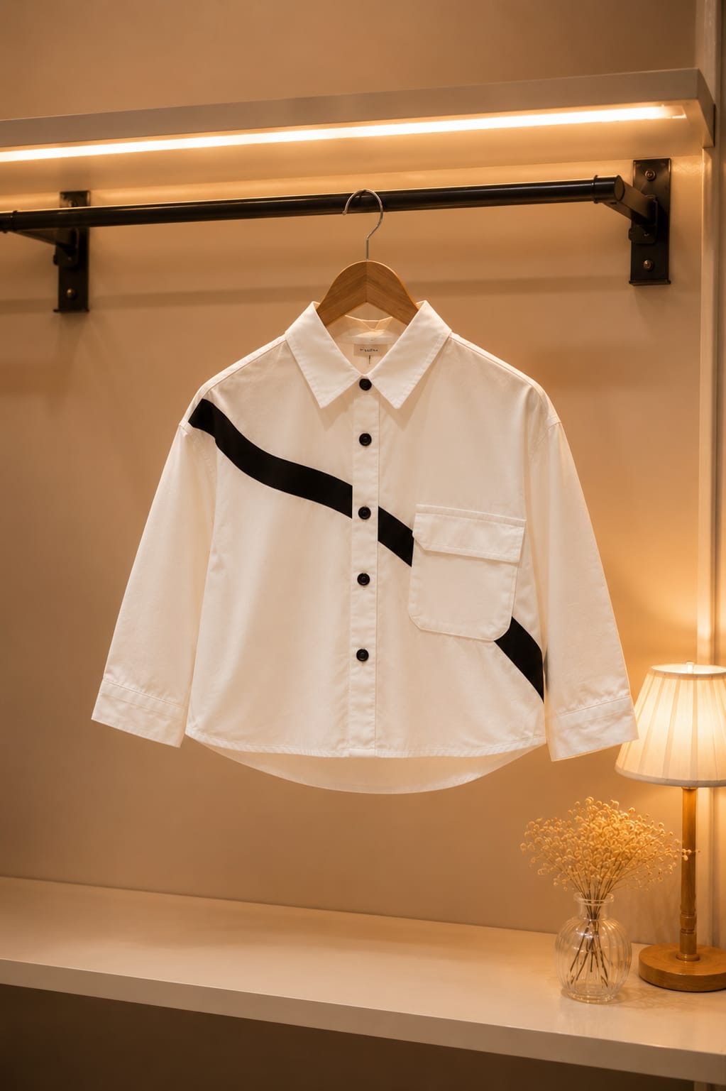 Boys Premium White Cotton Shirt with Black Stripe – Korean Style Casual Shirt | 2–7 Years