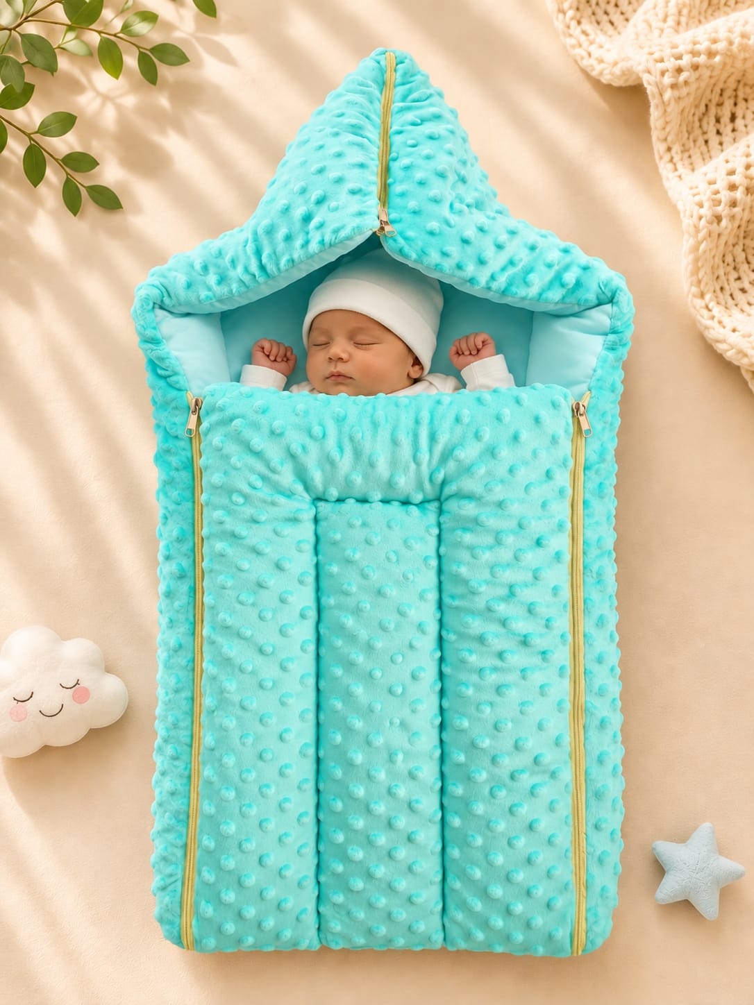 Premium Baby Sleeping Bag Cum Carry Nest | Ultra Soft Minky Baby Wrapper | Hooded Newborn Sleeping Nest | 0–6 Months