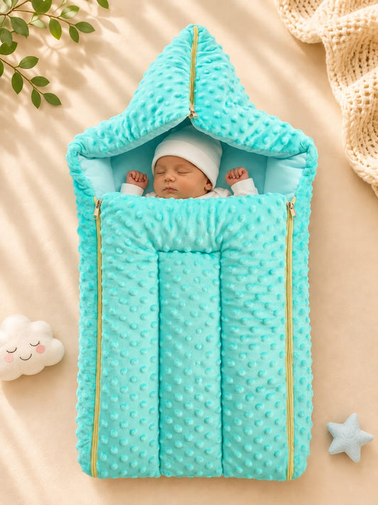 Premium Baby Sleeping Bag Cum Carry Nest | Ultra Soft Minky Baby Wrapper | Hooded Newborn Sleeping Nest | 0–6 Months