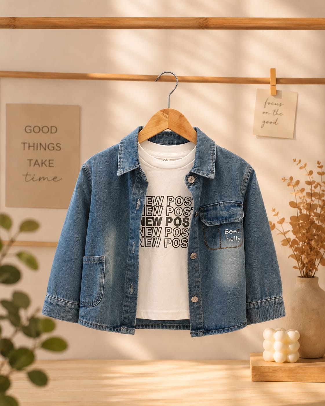 Boys Denim Jacket with Printed T-Shirt Co-Ord Set | Casual 2-Piece Outfit | 2–7 Years