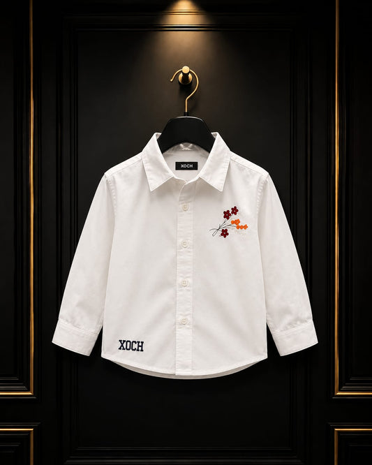 Boys White Floral Embroidered Casual Shirt | Premium Cotton | 1–5 Years