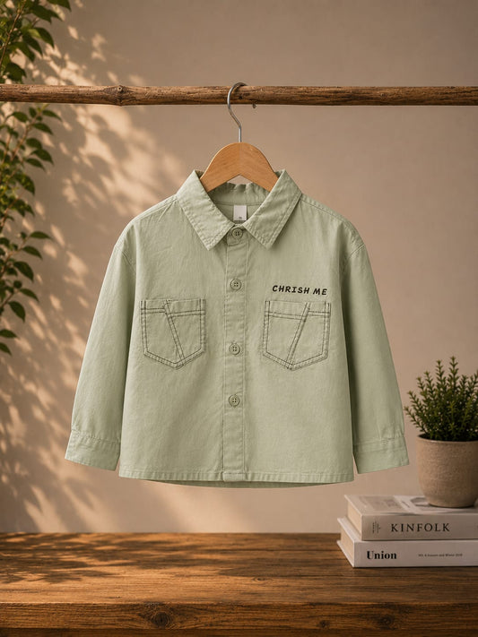 Boys Premium Sage Green Cotton Shirt with Dual Pockets | Casual & Party Wear (2–7 Years)