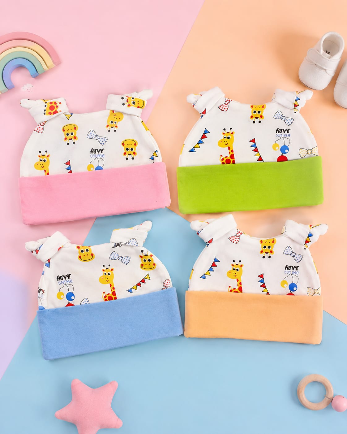 Newborn Baby Soft Cotton Knot Cap – Cute Cartoon Print Beanie Hat for Boys & Girls | Green (0–3 Months)