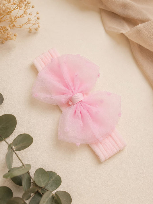 Baby Girl Soft Bow Headband | Premium Stretchy Nylon Hair Band | Cute Pink Bow Headwrap for Newborn & Infant (0–24 Months)