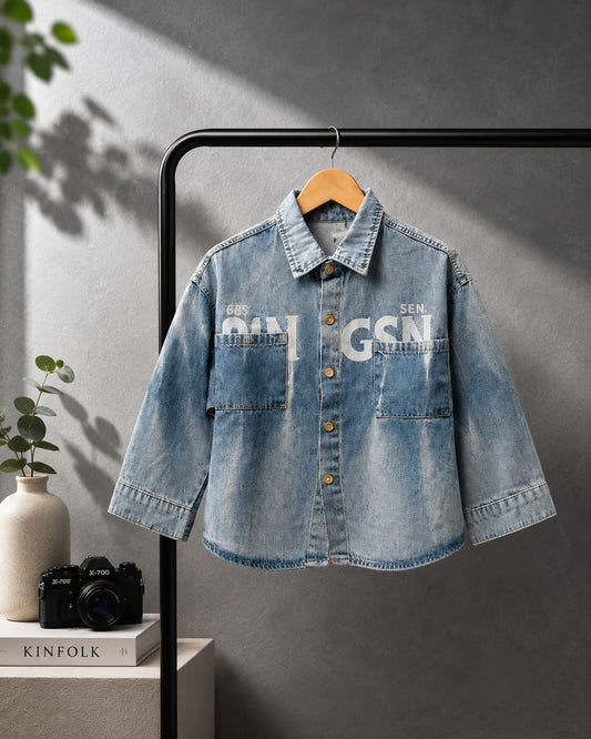 Boys Premium Light Wash Denim Shirt | Korean Style Casual Cotton Denim Shirt (2-7 Years)