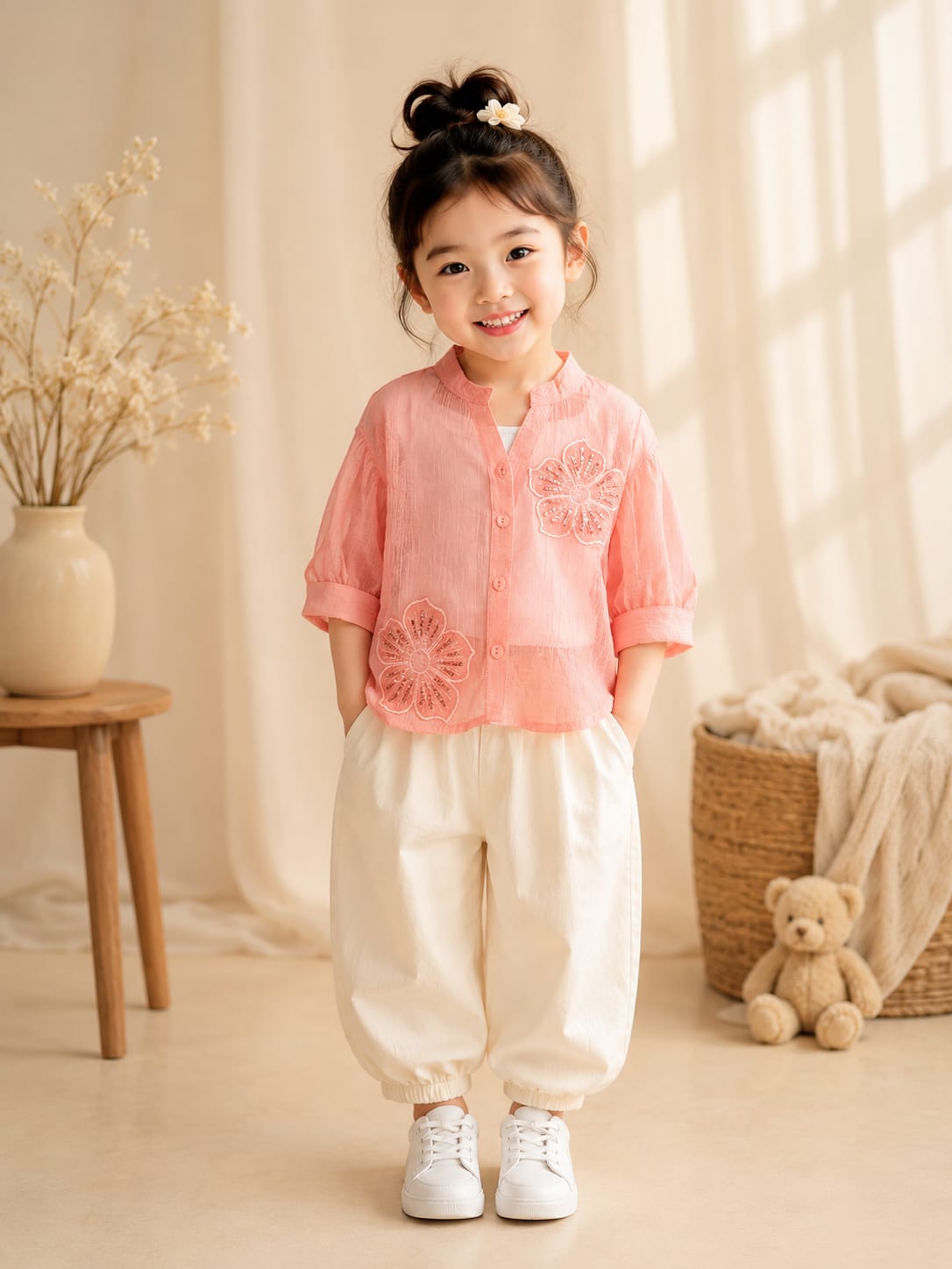Girls Floral Embroidered Shirt with Inner T-Shirt Set | Premium Cotton 2-Piece Outfit | Size 18–26