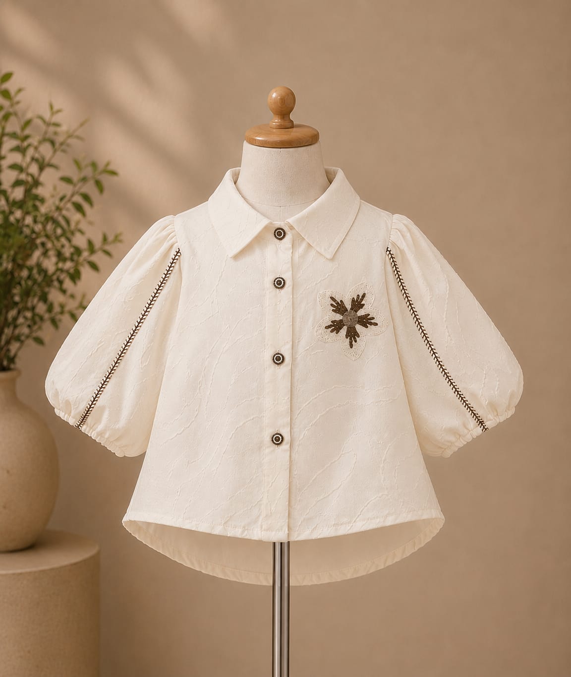 Girls Premium Off White Embroidered Party Top | Balloon Sleeve Designer Shirt | Size 18–26