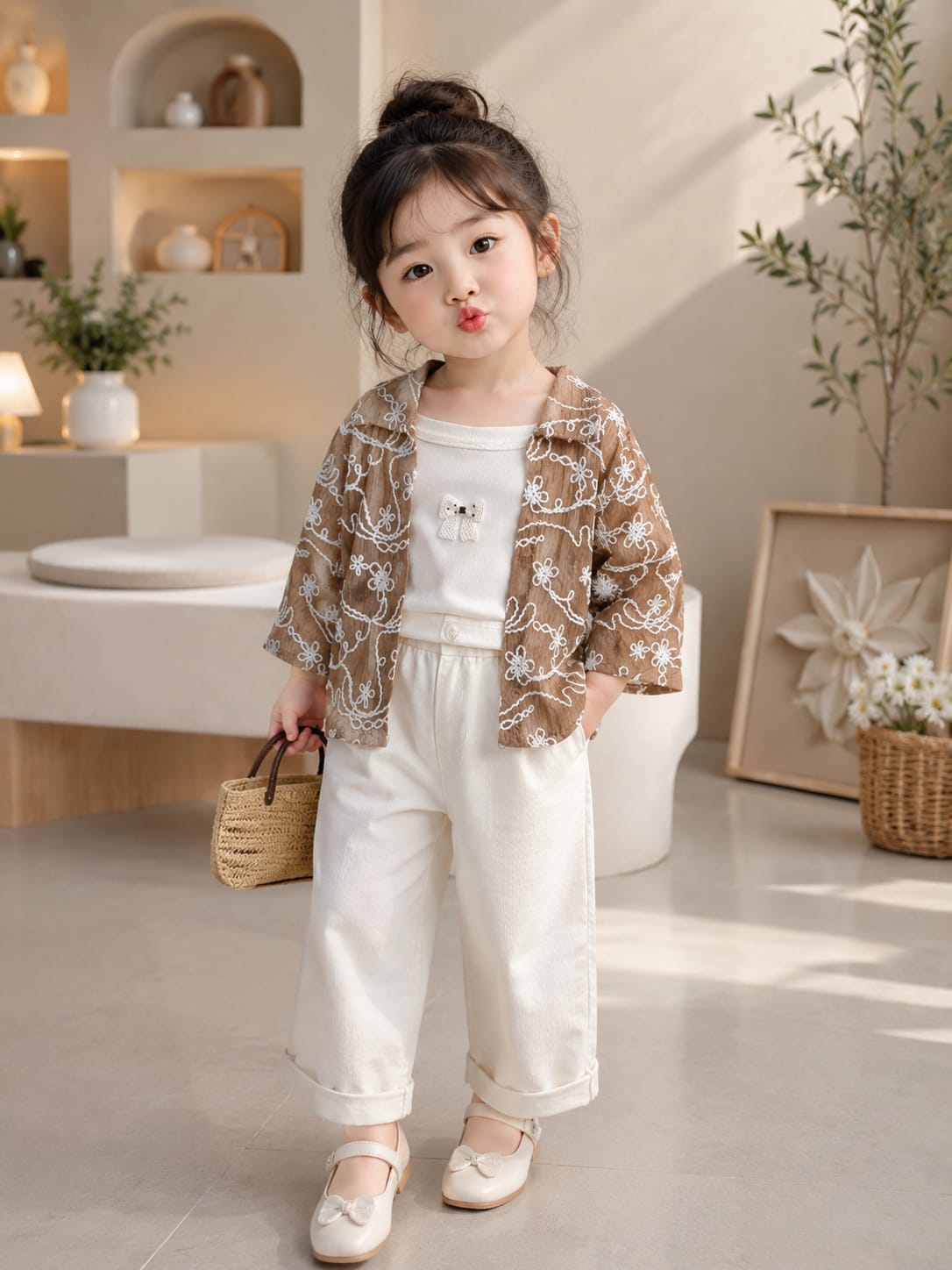 Girls Premium Floral Embroidered Overshirt with Inner T-Shirt | Designer Layered Top Set | Size 18–26