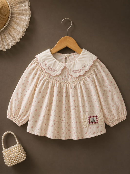 Girls Floral Print Peter Pan Collar Cotton Top | Full Sleeve Casual & Party Wear | Size 18–26