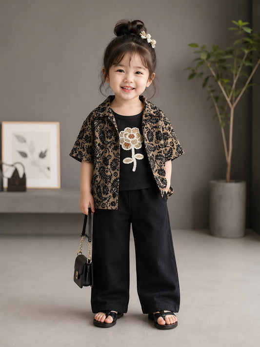 Girls Premium Paisley Print Shirt with Inner Top Co-Ord Set | Stylish Casual Wear | Size 16–26