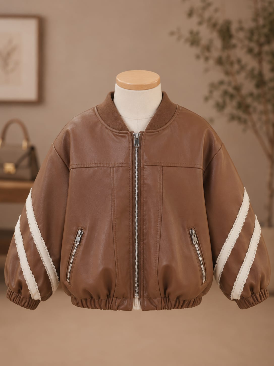 Kids Premium Faux Leather Bomber Jacket | Zip-Up Winter Jacket | Brown | 4–10 Years