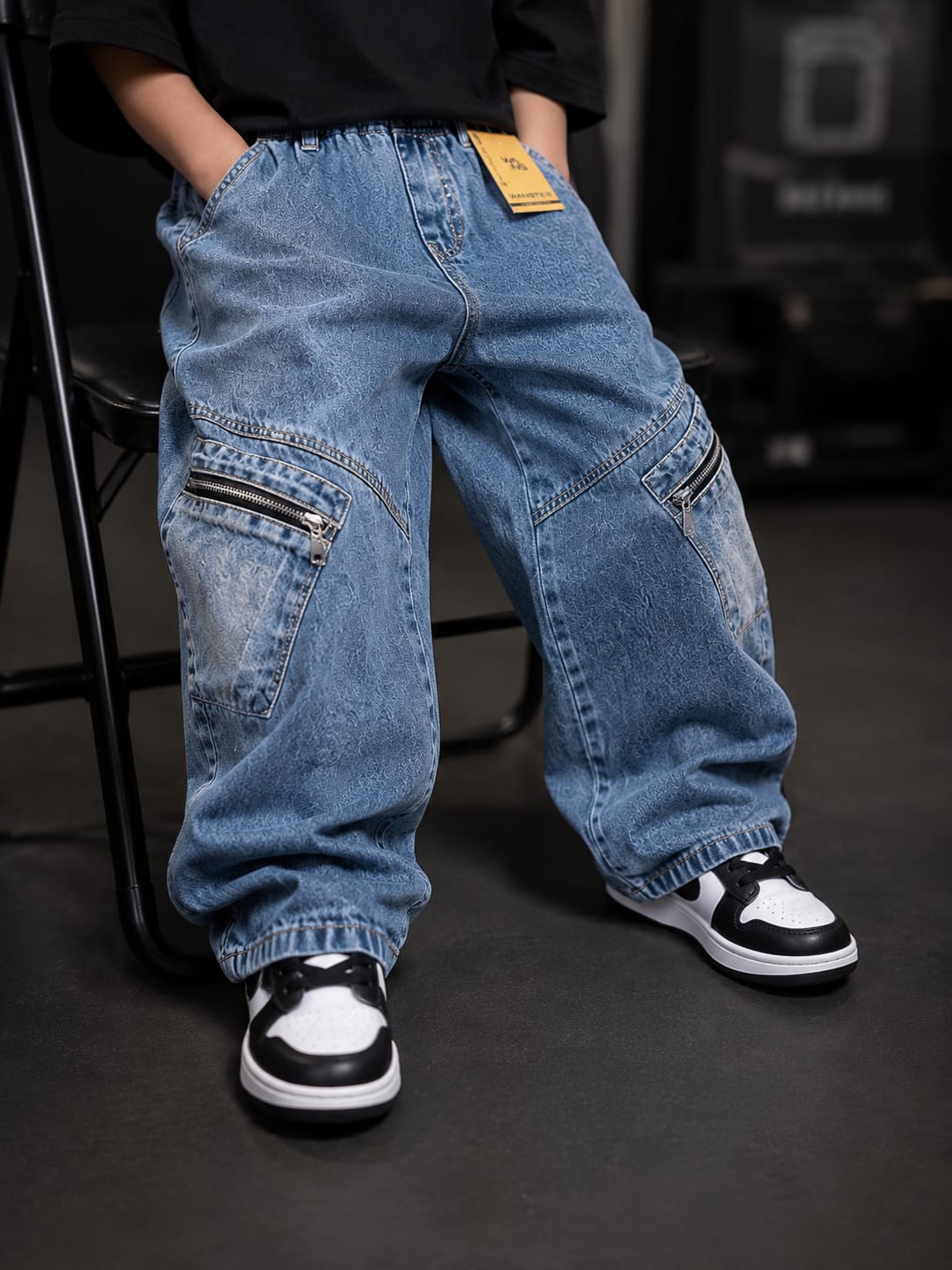 Wanster Kids Grey Baggy Cargo Jeans | Premium Wide Leg Denim with Zipper Pockets | Boys | Sizes 6–12 Years