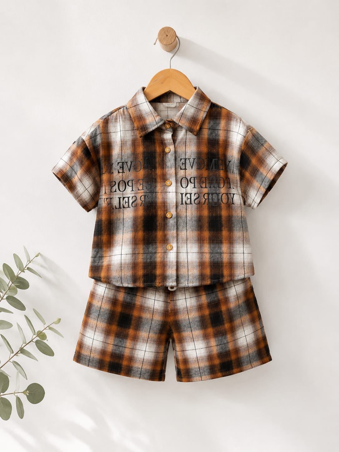 Kids Premium Checked Shirt & Shorts Co-Ord Set | Boys Casual Summer Outfit | Brown Check | Sizes 18–26