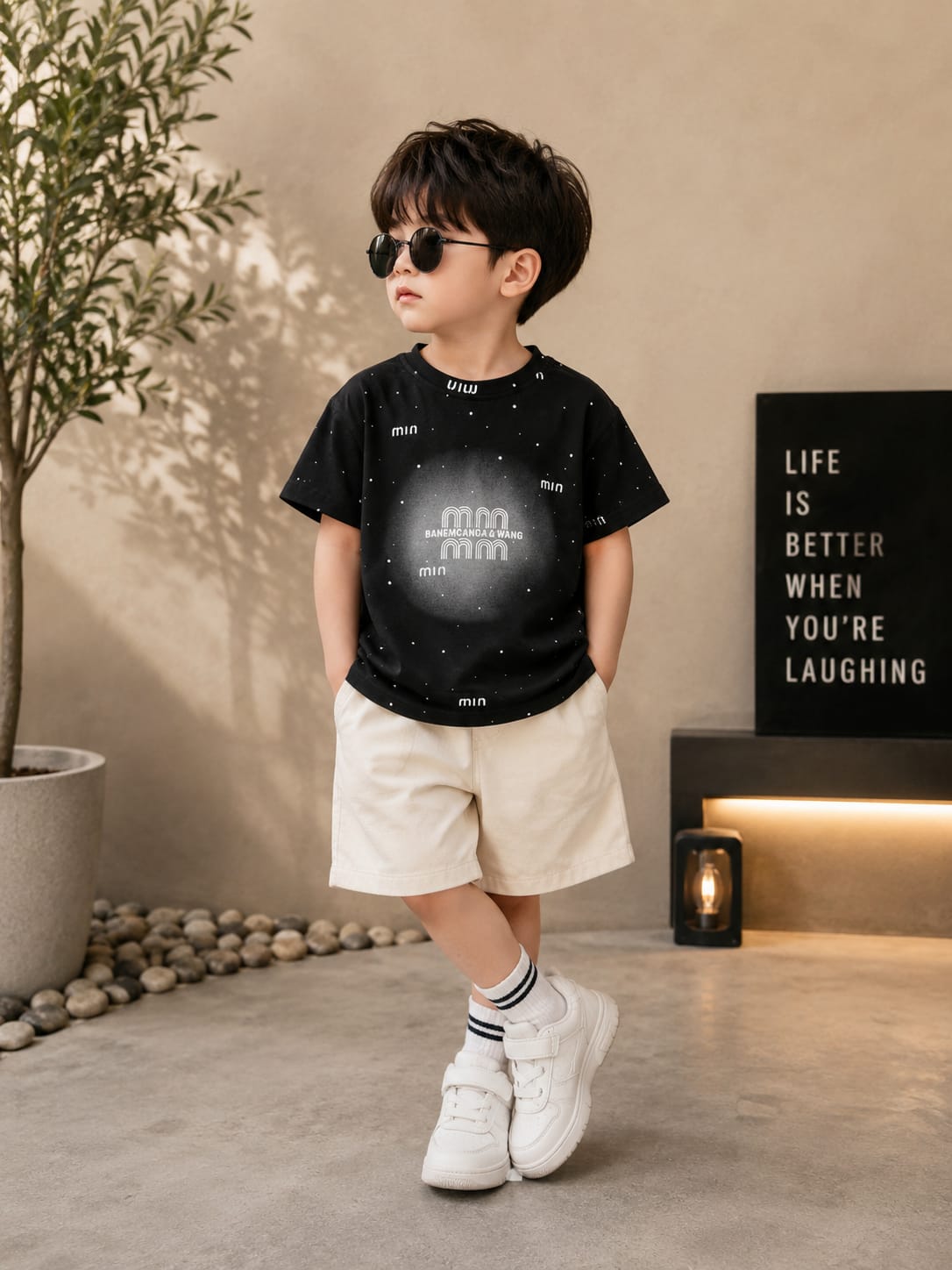 Kids Premium Summer T-Shirt & Shorts Co-Ord Set | Black Graphic T-Shirt with White Shorts | Boys | Sizes 18–26