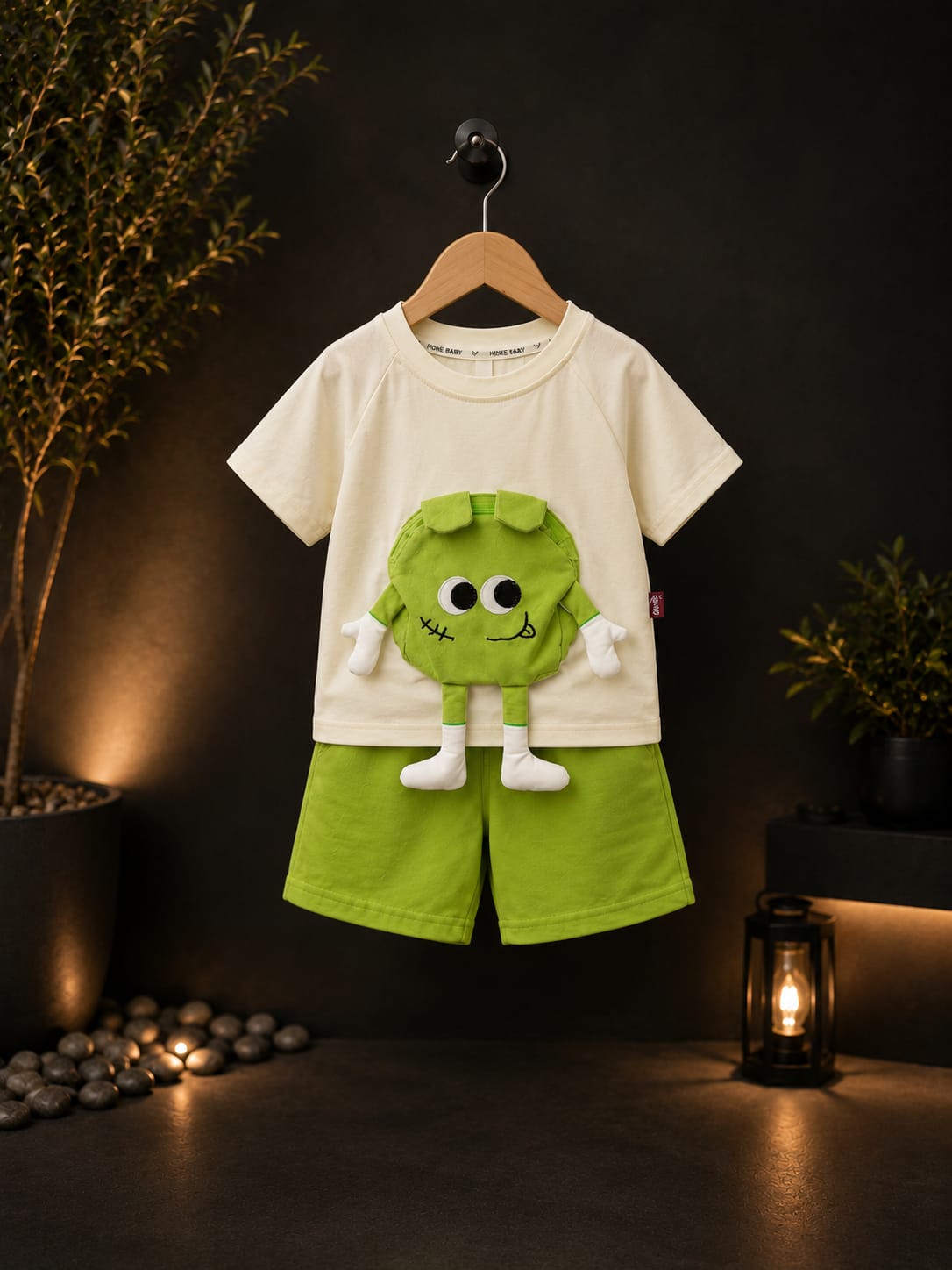 Premium Kids Summer T-Shirt & Shorts Co-Ord Set | Soft Cotton 2-Piece Outfit | Green & White | Sizes 18-26
