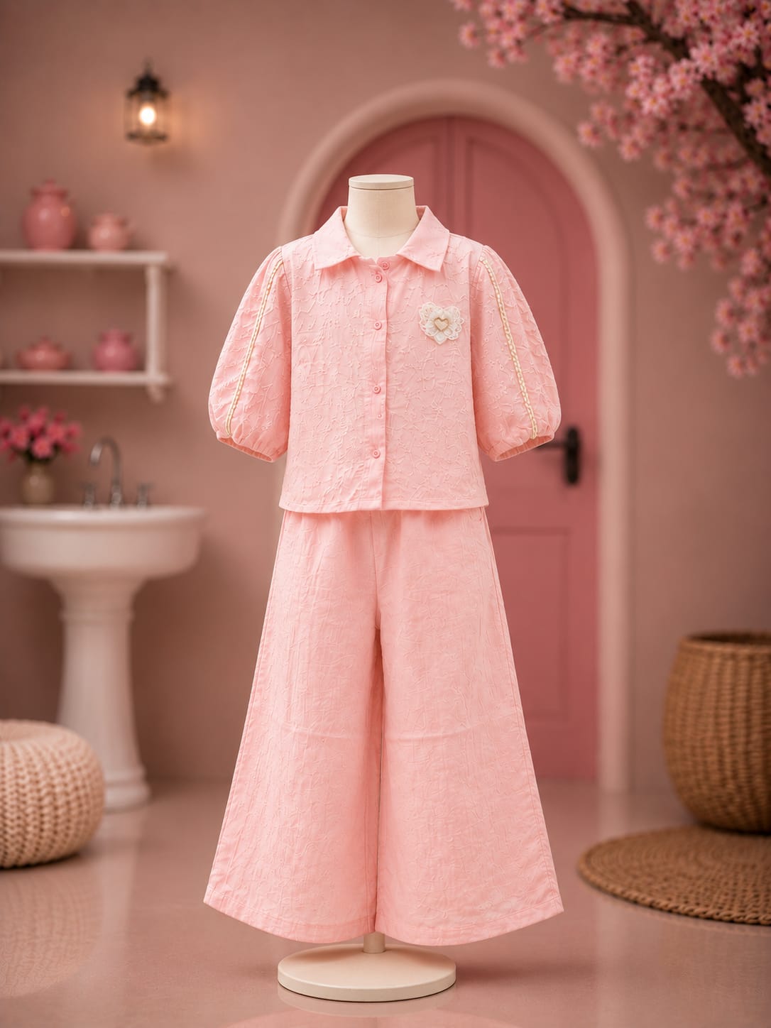Premium Girls Pink Embroidered Shirt & Palazzo Co-Ord Set | Party Wear | Sizes 6-12 Years