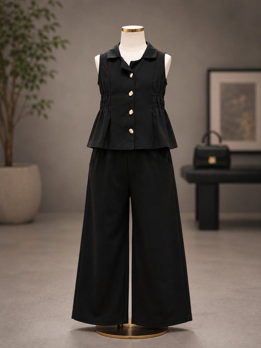 Premium Girls Black Sleeveless Top & Wide Leg Palazzo Co-Ord Set | Party Wear | Sizes 6–12 Years