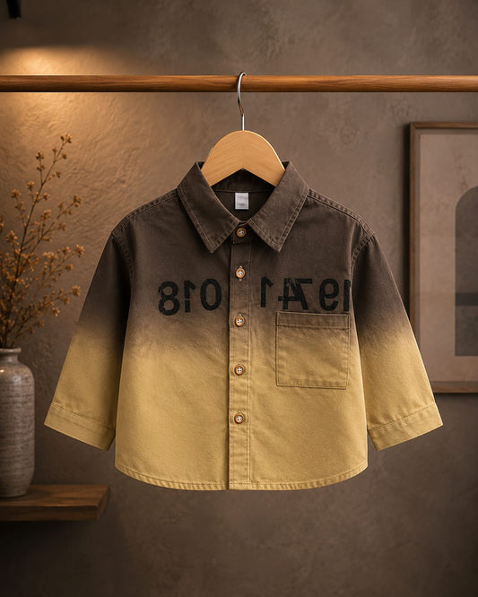 Premium Boys Brown & Beige Ombre Cotton Full Sleeve Shirt | Casual & Party Wear | Sizes 2–7 Years