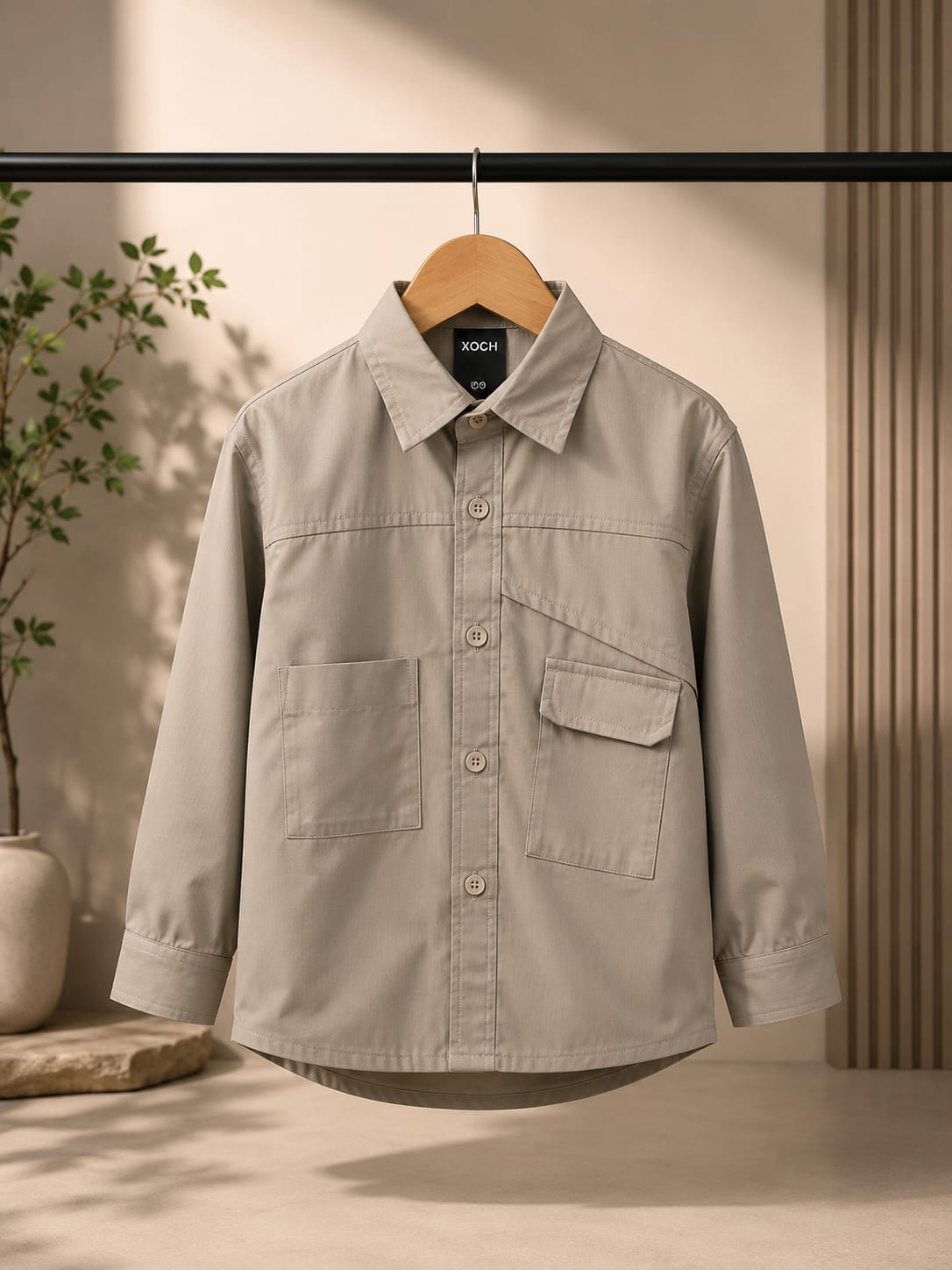 Premium Boys Solid Full Sleeve Casual Shirt | Cotton Blend Utility Pocket Shirt | Sizes 2–10 Years