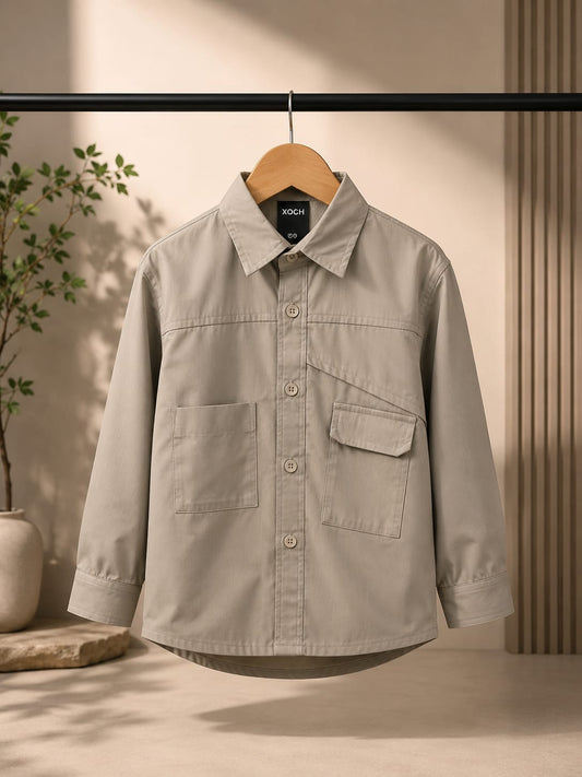 Premium Boys Solid Full Sleeve Casual Shirt | Cotton Blend Utility Pocket Shirt | Sizes 2–10 Years