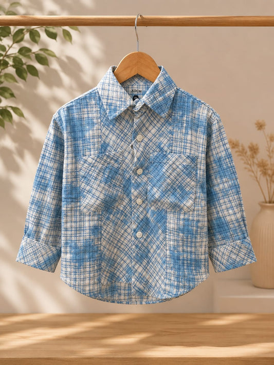 Premium Boys Blue Checked Cotton Full Sleeve Shirt | Casual Check Print Shirt | Sizes 2–10 Years