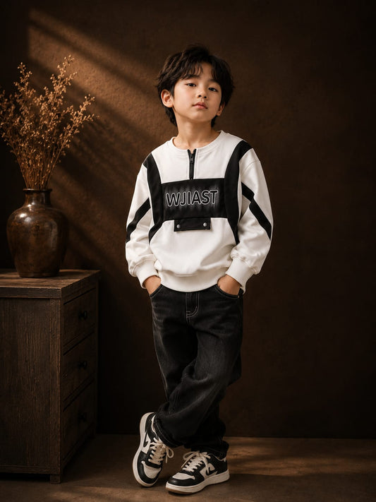 Boys Premium Cotton Fleece Sweatshirt | Half Zip Casual Sweatshirt | Full Sleeve | 6–12 Years