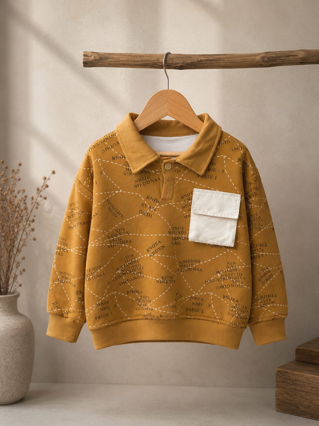 Boys Printed Polo Collar Sweatshirt with Utility Pocket | Premium Casual Sweatshirt | All Season | Sizes 18–26