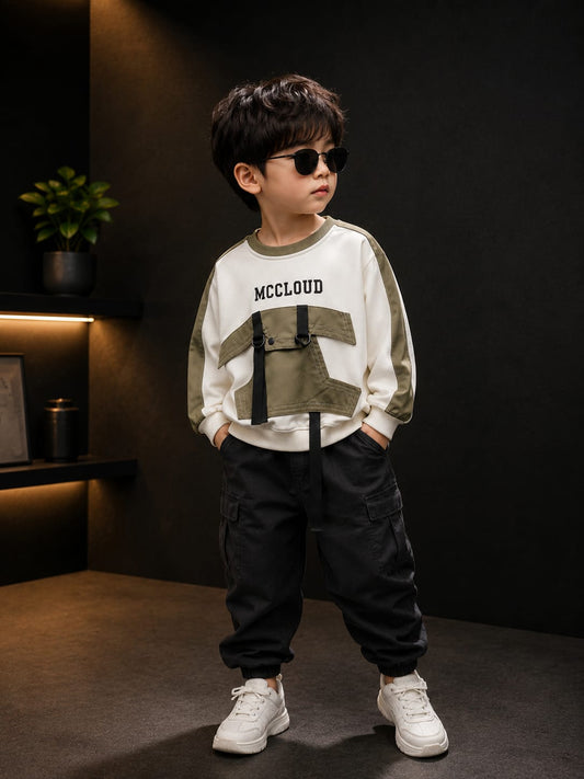 Boys Premium Utility Pocket Sweatshirt | Casual Streetwear Crew Neck Sweatshirt | All Season | Sizes 18–26