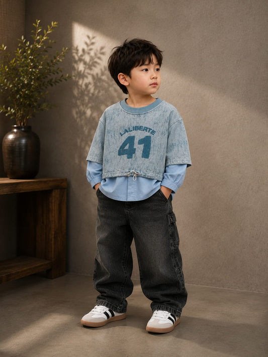 Boys Premium Layered Style Cotton T-Shirt | All Season Casual Wear | Size 18-26