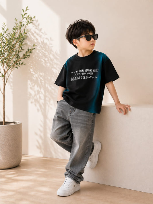 Boys Premium Typography Printed Half Sleeve T-Shirt | Soft Cotton Casual Round Neck Tee | 6-12 Years