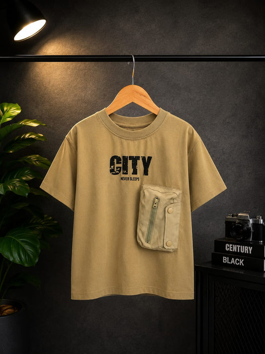Boys Premium Utility Pocket Half Sleeve Cotton T-Shirt | Casual Round Neck Cargo Style Tee | 6-12 Years