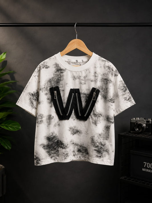 Boys Premium Tie-Dye Half Sleeve Cotton T-Shirt | Designer Zipper Patch Round Neck Tee | 6-12 Years