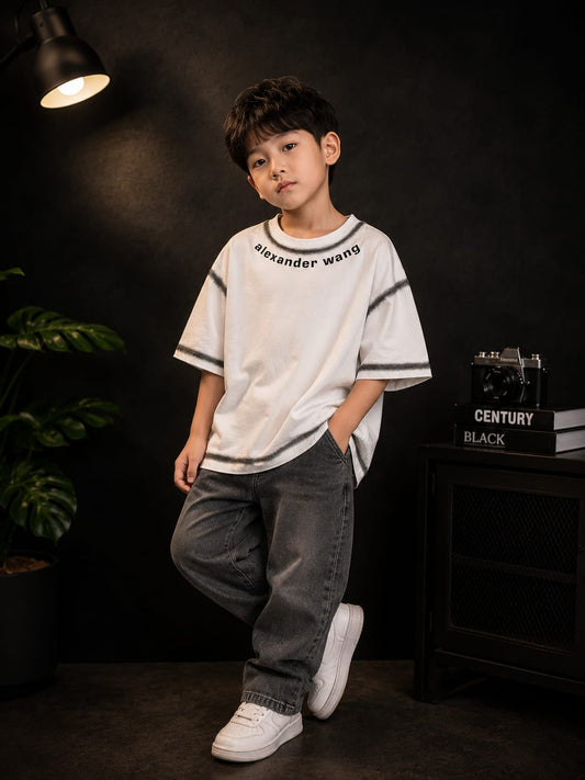 Boys Premium Minimal Printed Half Sleeve Cotton T-Shirt | Casual Round Neck Everyday Tee | 6-12 Years
