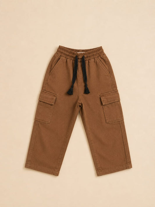 Kids Premium Brown Cargo Pants | Soft Cotton Casual Cargo Trousers | Size 18β26