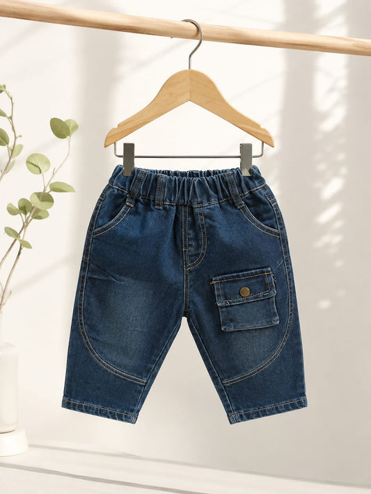 Kids Premium Denim Cargo Jeans | Single Utility Pocket | Elastic Waist | Size 18-26