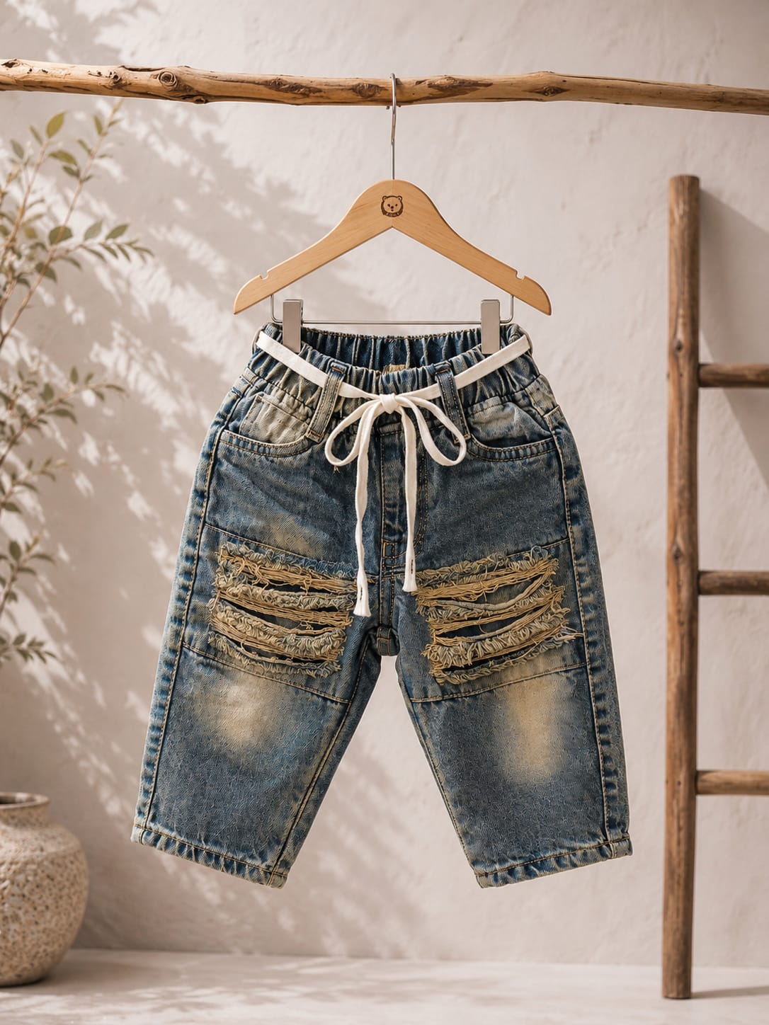 Wanster Baby Boys Ripped Denim Jeans | Premium Soft Denim | Elastic Waist | 6 Months to 3 Years