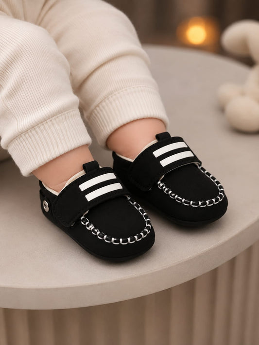 Premium Baby Black Velcro Loafers | Soft Sole First Walker Shoes 0-3M-6-9M