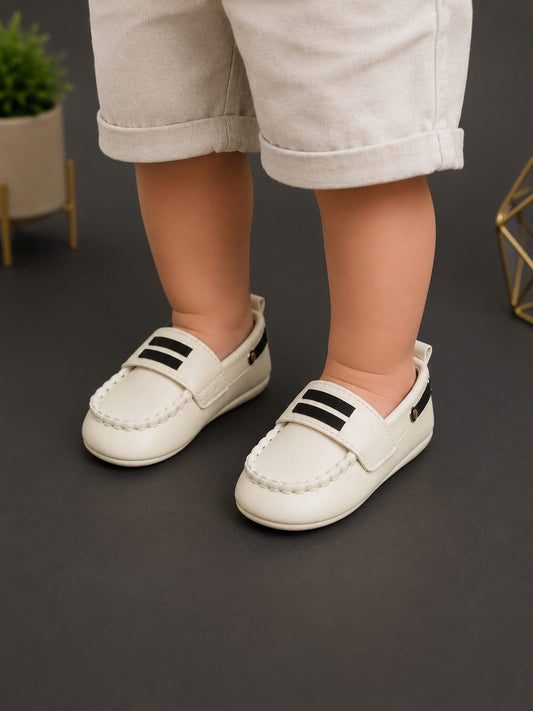 Baby Boys & Girls Soft Sole Casual Loafer Shoes – Cream White | Newborn First Walker Shoes