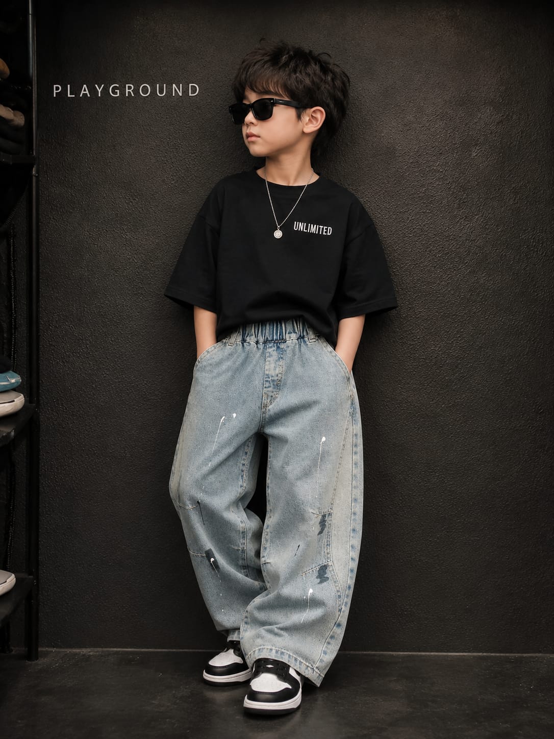 Kids Light Blue Wide Leg Jeans | Premium Denim | Paint Splash Design | 6–12 Years