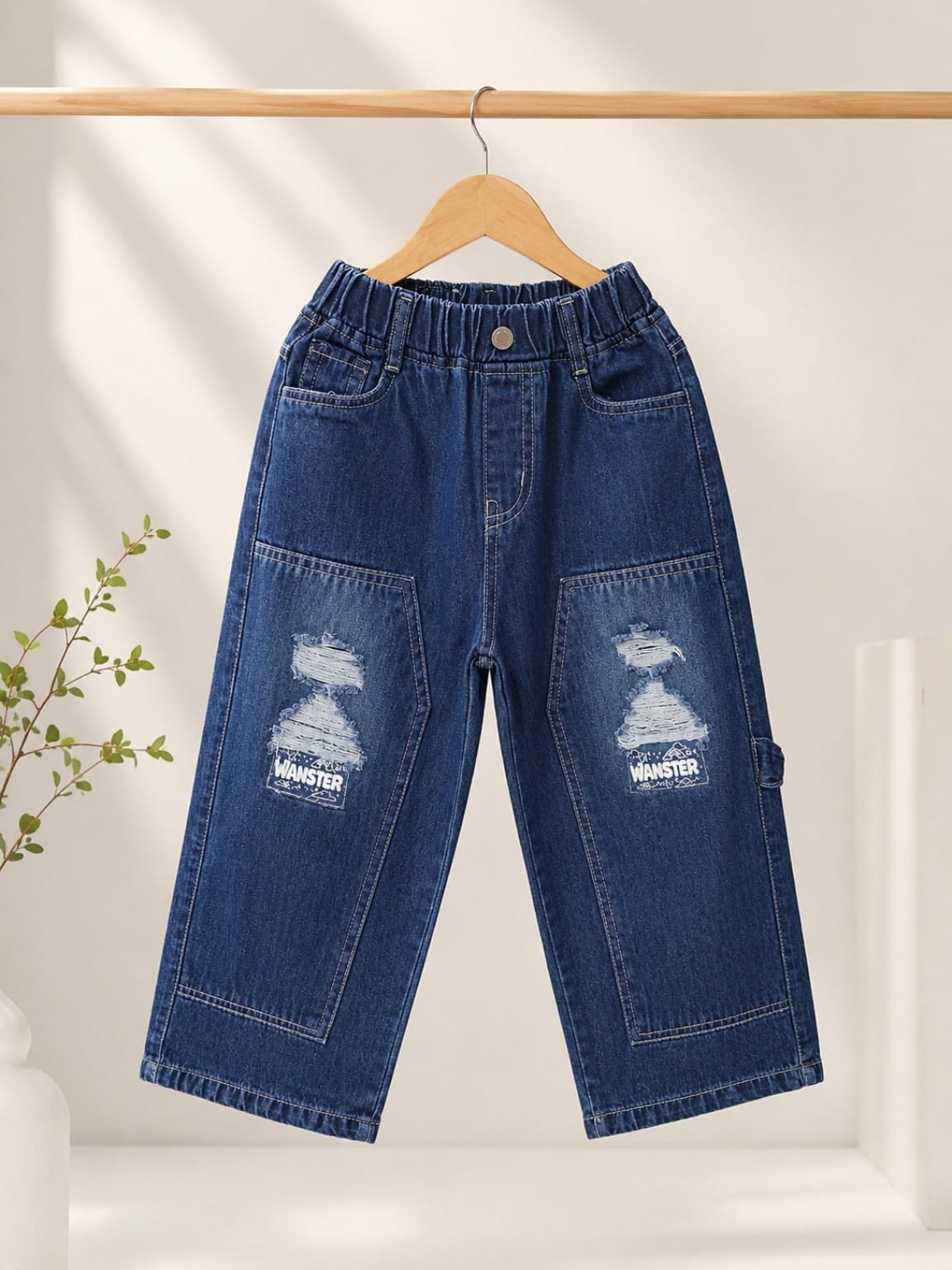 Wanster Kids Dark Blue Wide Leg Jeans | Premium Denim | Distressed Patch Style | 6–12 Years