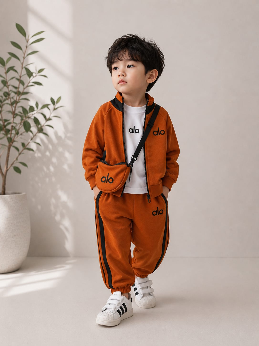 Kids Premium 3-Piece Mustard Co-Ord Set with Zipper Jacket, Printed T-Shirt & Matching Sling Bag | Boys | Sizes 18–26