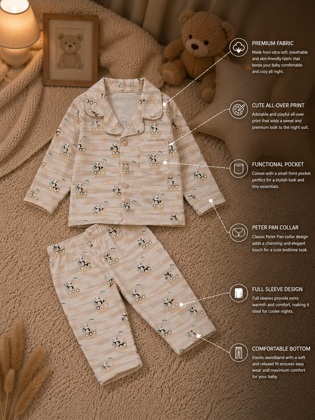 Baby Boys Cotton Night Suit Set – Full Sleeve Shirt & Pajama 2 Pcs Sleepwear | | 6 Months–18/24