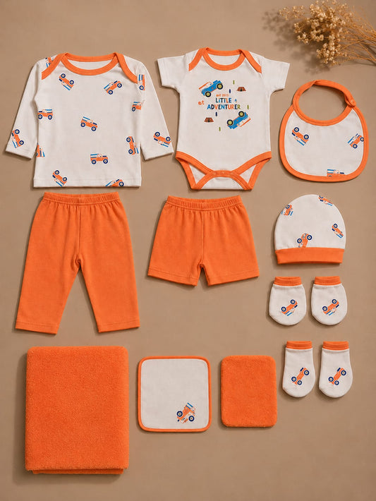 Newborn Premium 11 Pcs Baby Clothing Set | Soft Cotton Complete Baby Essentials Kit | Orange