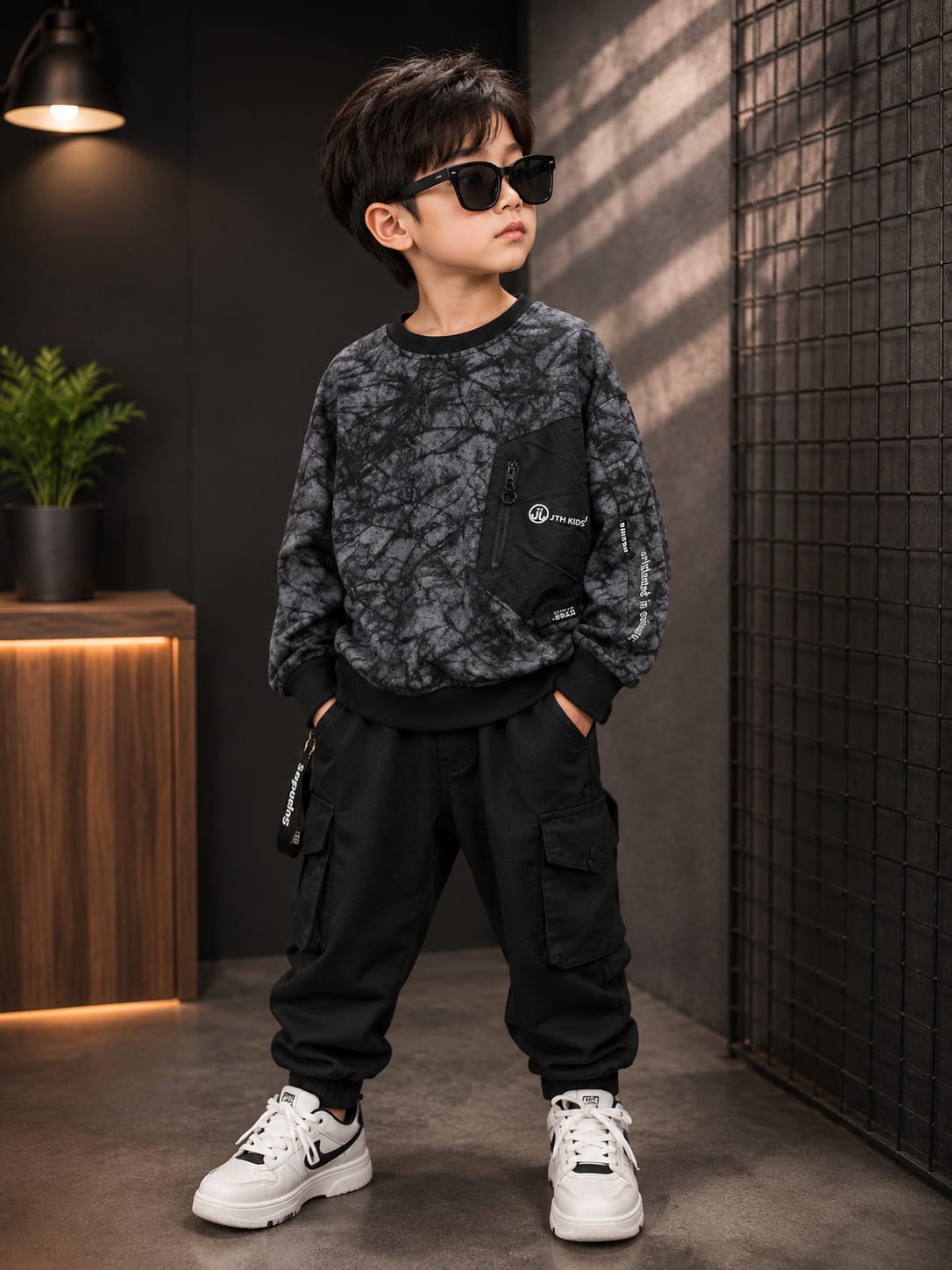 Boys Premium All Season Printed Sweatshirt with Utility Pocket | Full Sleeve Casual Wear | Black | 6–12 Years