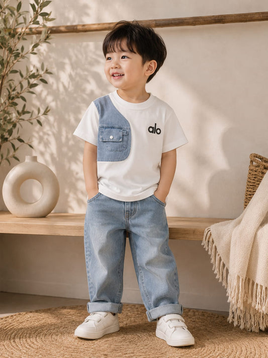 Boys Premium Denim Pocket Half Sleeve Cotton T-Shirt | Casual Summer Wear | 6-12 Years