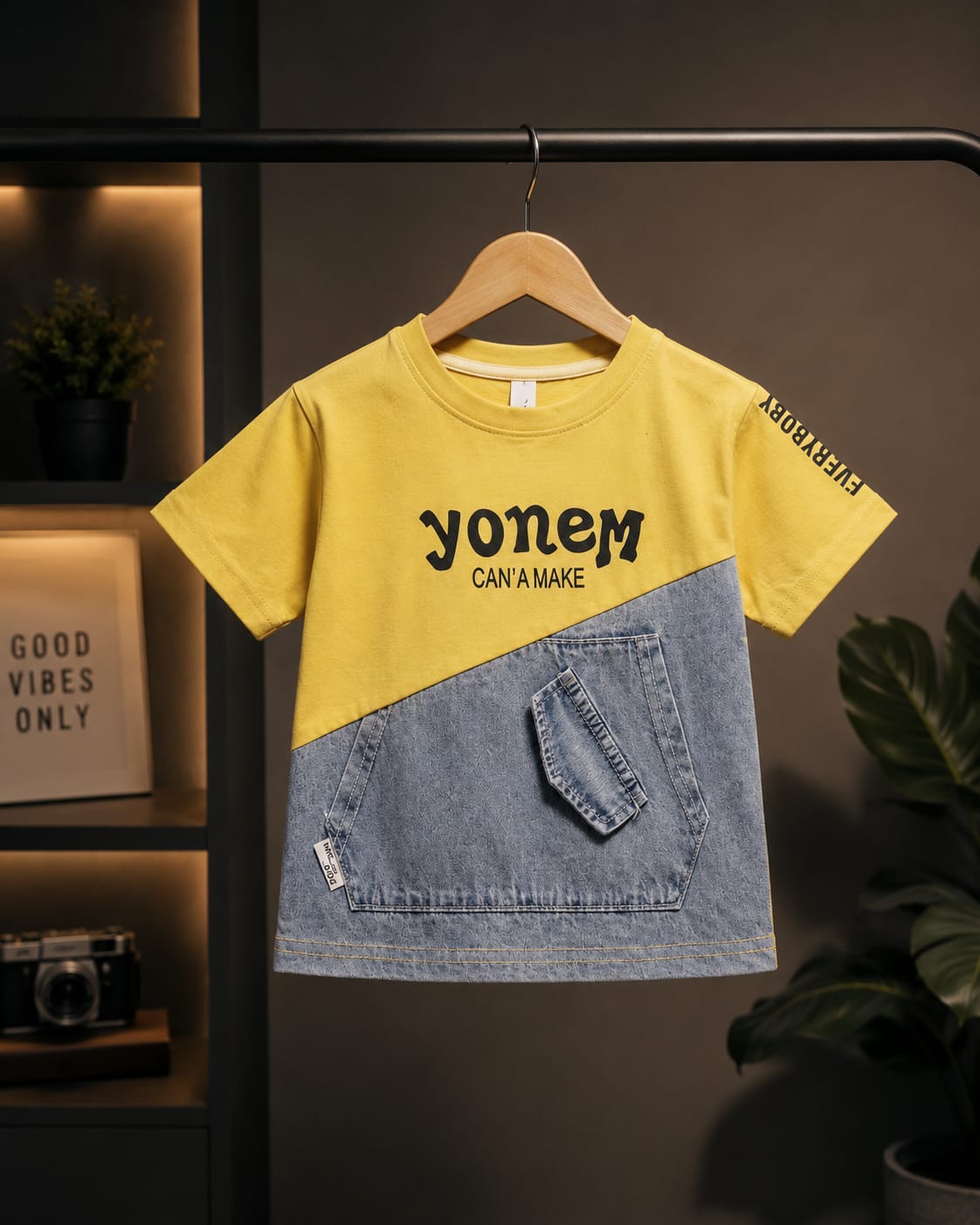 Boys Premium Denim Patch Half Sleeve Cotton T-Shirt | Casual Summer Wear | 1-7 Years