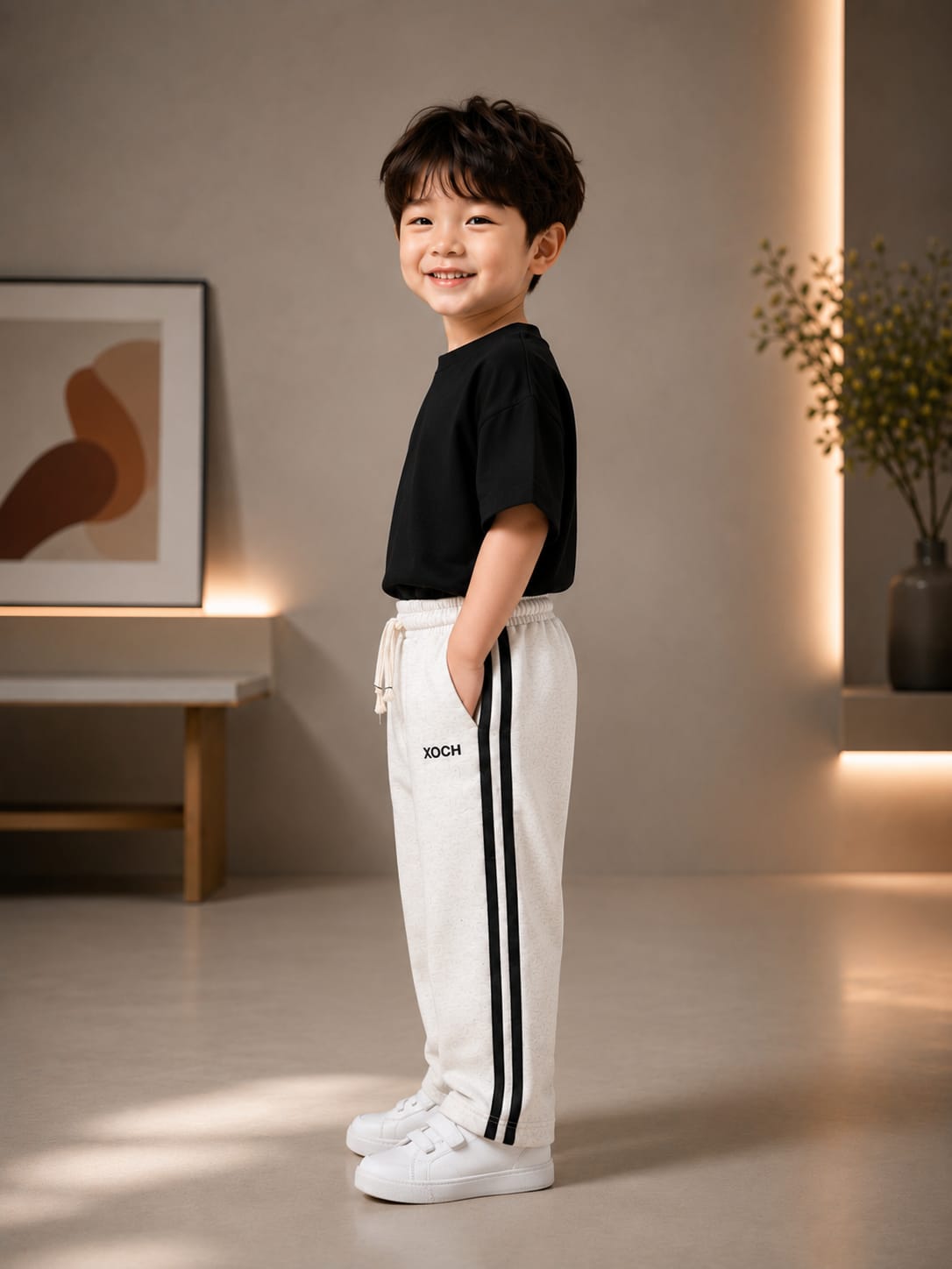 Kids White All Season Side Stripe Track Pant | Soft & Comfortable Casual Bottom Wear (Size 18–26)